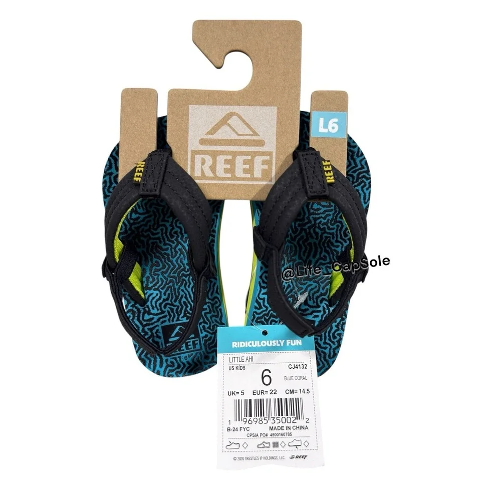 Size 6 REEF Flip Flops Baby Sandals Little AHI KIDS Blue Coral CJ4132 Toddlers